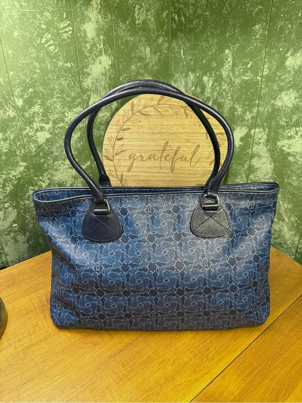 Authentic Celine Sulky Horse & Carriage Navy Tote SC-ST-1008 With COA